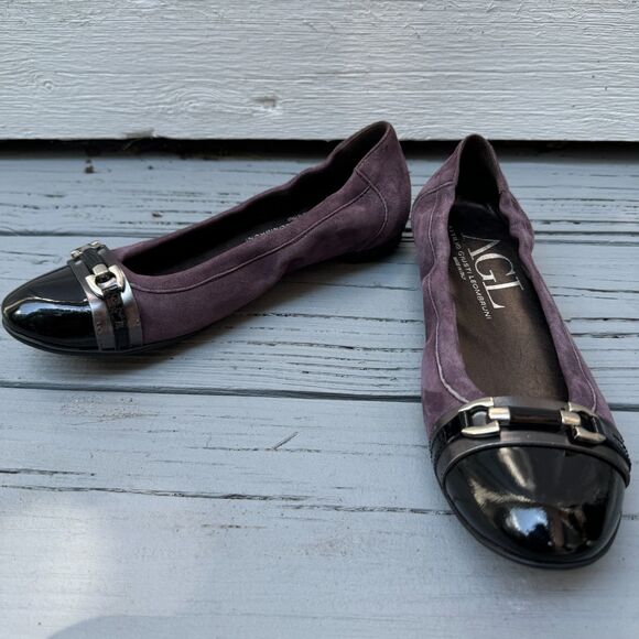AGL Attiliio Giusti Leombruni Purple Black Cap Toe Ballet Denim Flats Comfort - Picture 4 of 7